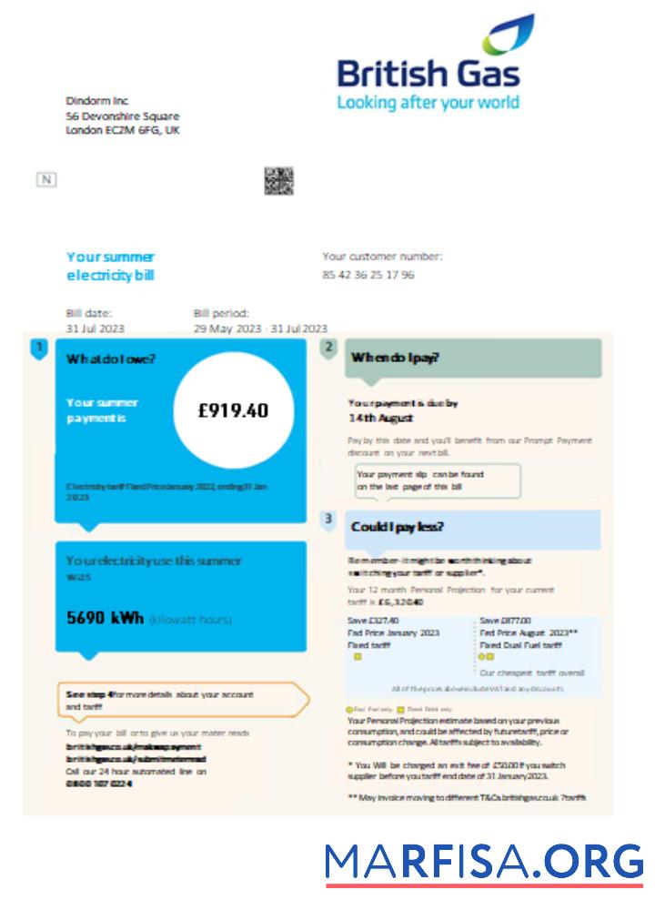 Realistic British gas electricity utility business bill SCR real example